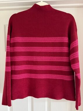 Like New! TAHARI Soft Red Long Sleeve Sweater with Pink Stripes, Mock Neck Sz M